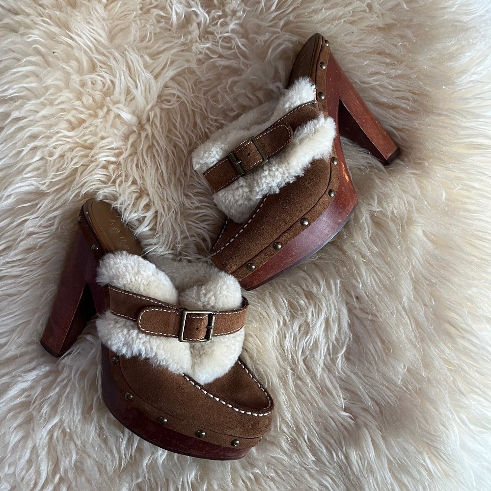 Ralph Lauren Suede Sherpa Mules